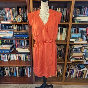 𝅺corly tamarind orange silk sleeveless crossover mini dress elastic waist S nwt